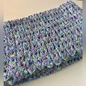 HANDMADE CROCHETED LARGE AFGHAN 48x46” MULTICOLORED‎ PREOWNED